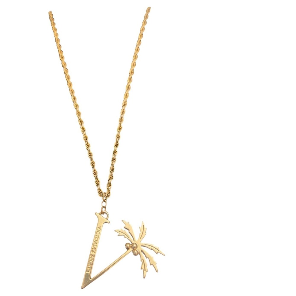 Victoria's Secret Palm Tree V Gold Tone Charm chain Necklace 58 Inches Long
